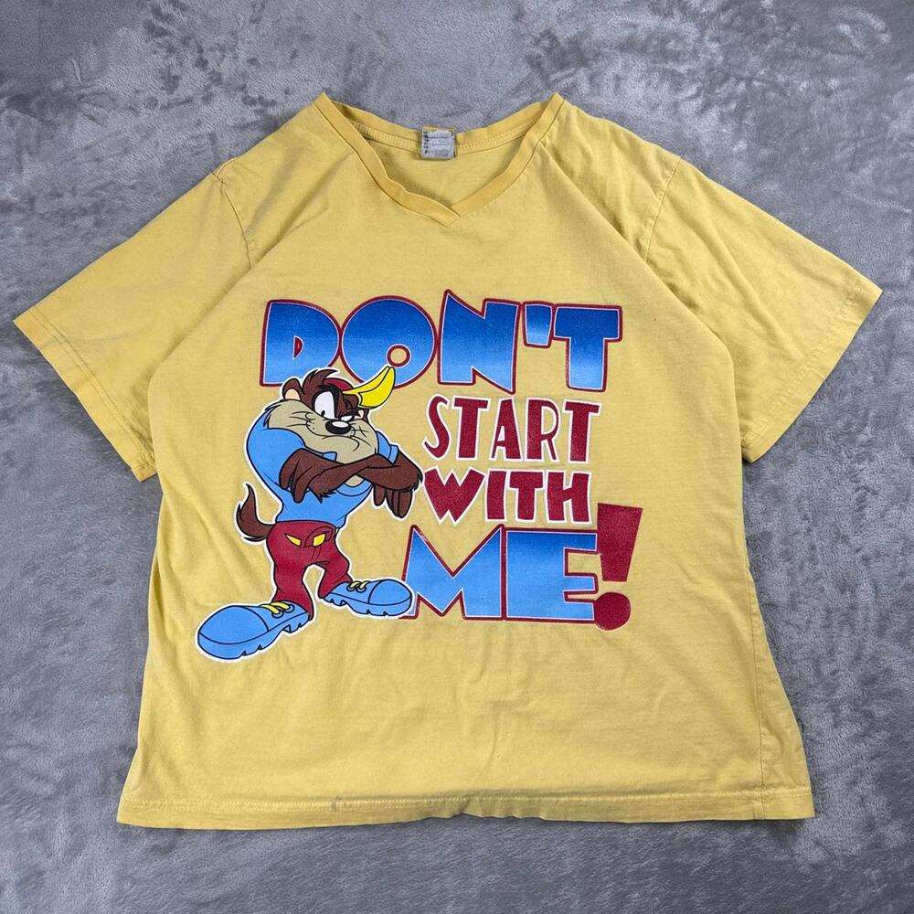 Vintage Taz Looney Tunes T-Shirt Men XXL Yellow Don’t Start With Me Graphic
